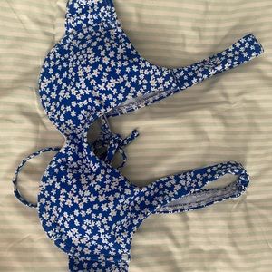 Shein Floral Blue and White Bikini Top